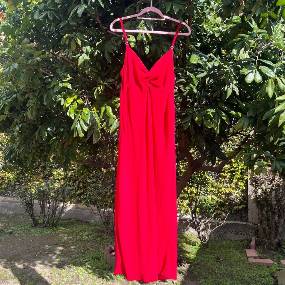 CACIQUE red semi sheer crystal stone detail twist cutout front midi‎ slip dress